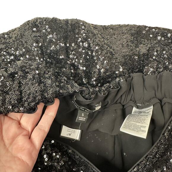 NWT Banana Republic Black Sequin Wide Leg Pants Sz Small Elastic Waist High Rise - Picture 9 of 16